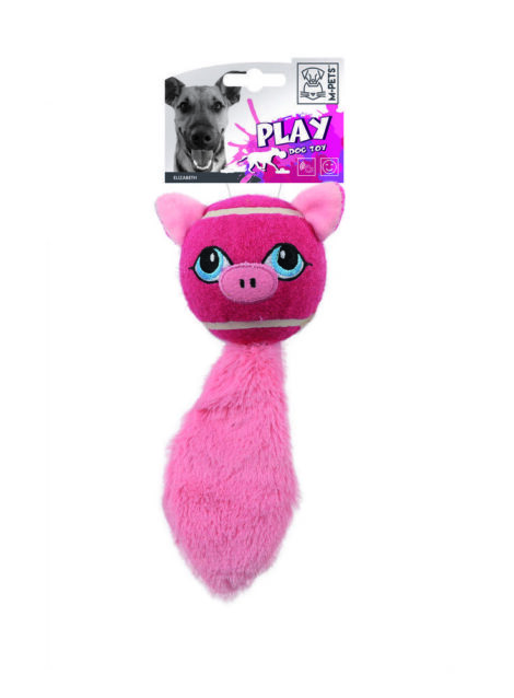 Squeak rubber tennis ball with crinkle paper tail18 x 11 x 6.5 cm