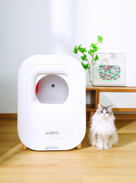 M-PETS_20119501_SMARTO_M500_Automatic Cat Litter Box_Lifestyle_With cat_VER_CMYK_02