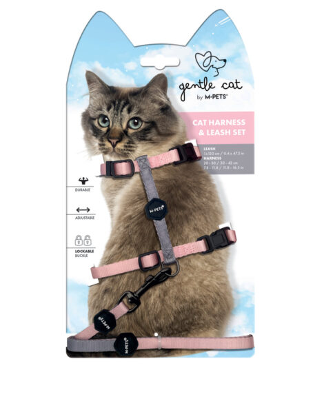 M-PETS_20802299_GENTLE CAT_Harness_Leash SET_Blush Pink_#01_3D SIM