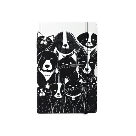M-PETS_60005599_PETJOY A5 Notebook PetFamily BlackWhite_3DSim_CMYK_V01